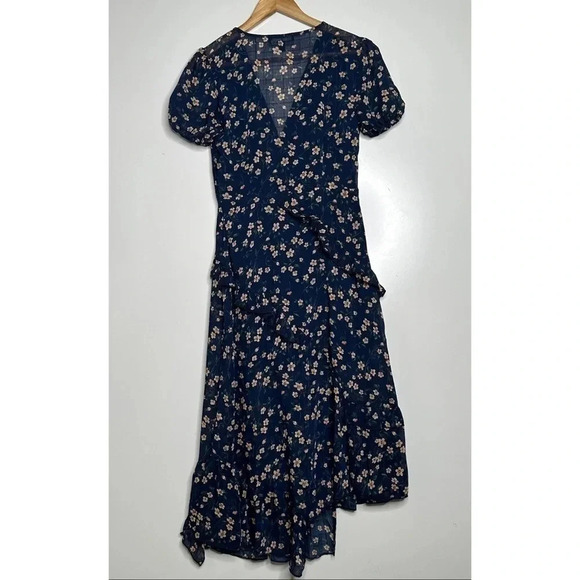 Lulus Petals and Poetry Navy Blue Floral Print Ruffled Midi Dress Size Small - Picture 9 of 14